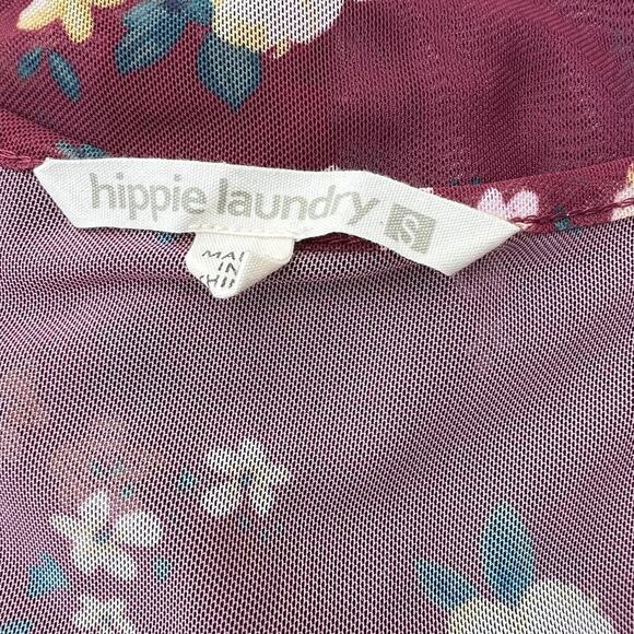 Hippie Laundry sheer top, bell sleeves, flared waist, Maroon. Women's size S - Picture 9 of 9